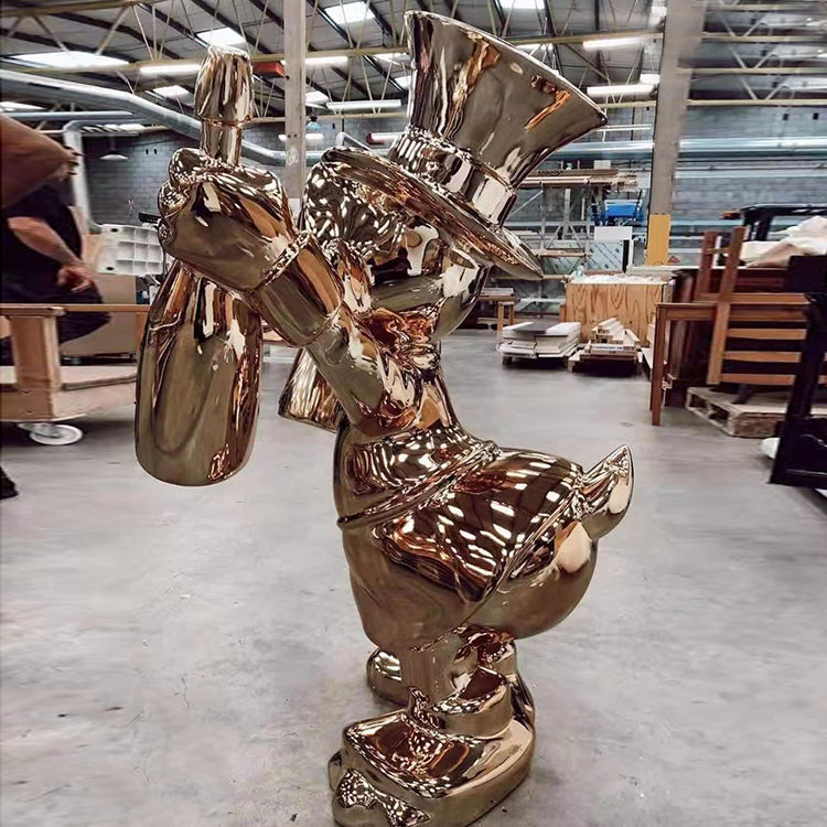 Life Size Famous Fiberglass Duck Gold Electroplated Sculpture