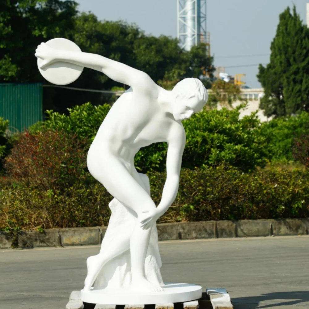 Life-Size Fiberglass Discobolus Figure Sculpture-Decorative Statue-OVERSCALE ART