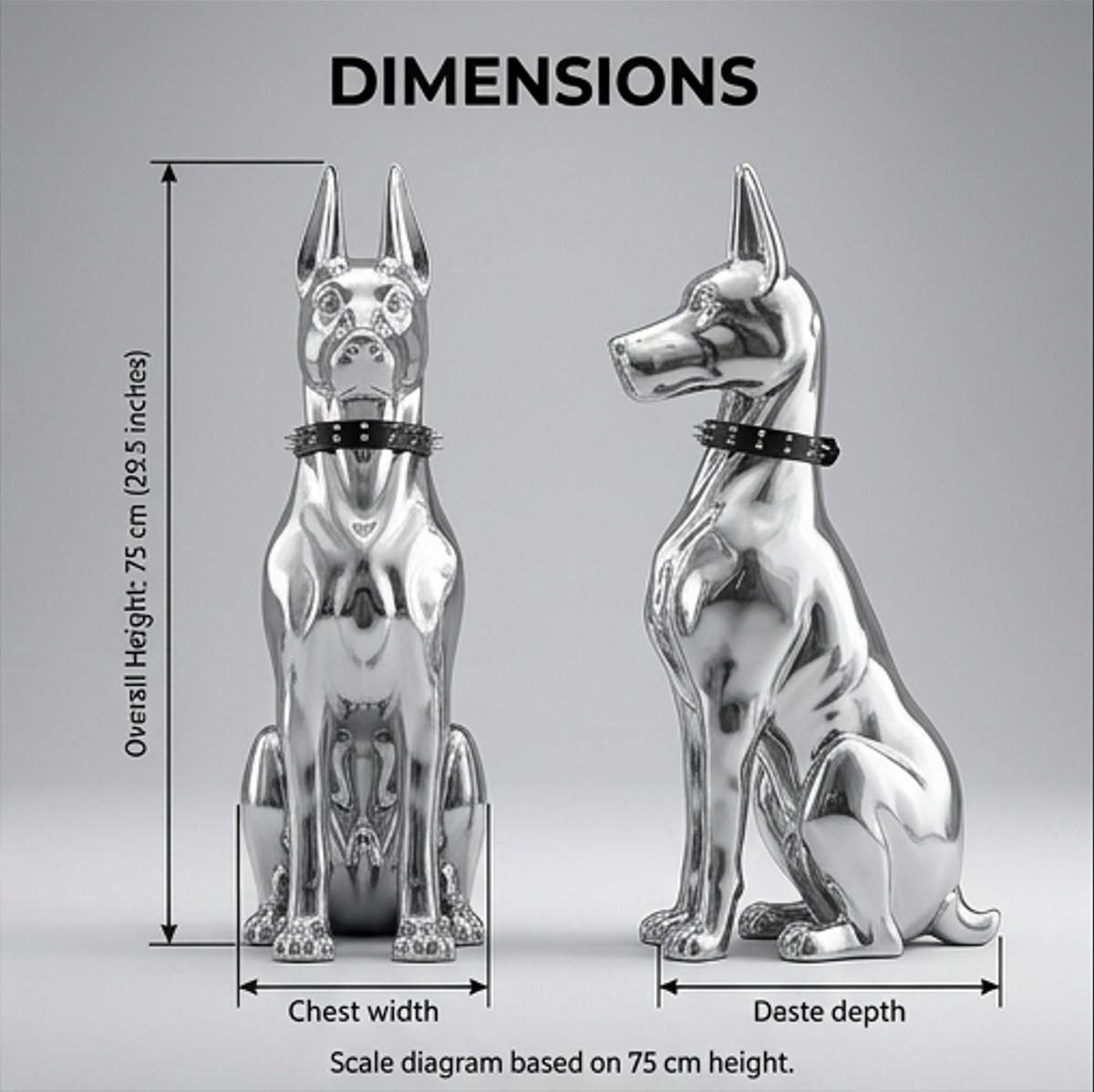 Life Size Mirror Polished Stainless Steel Doberman Sculpture Dog
