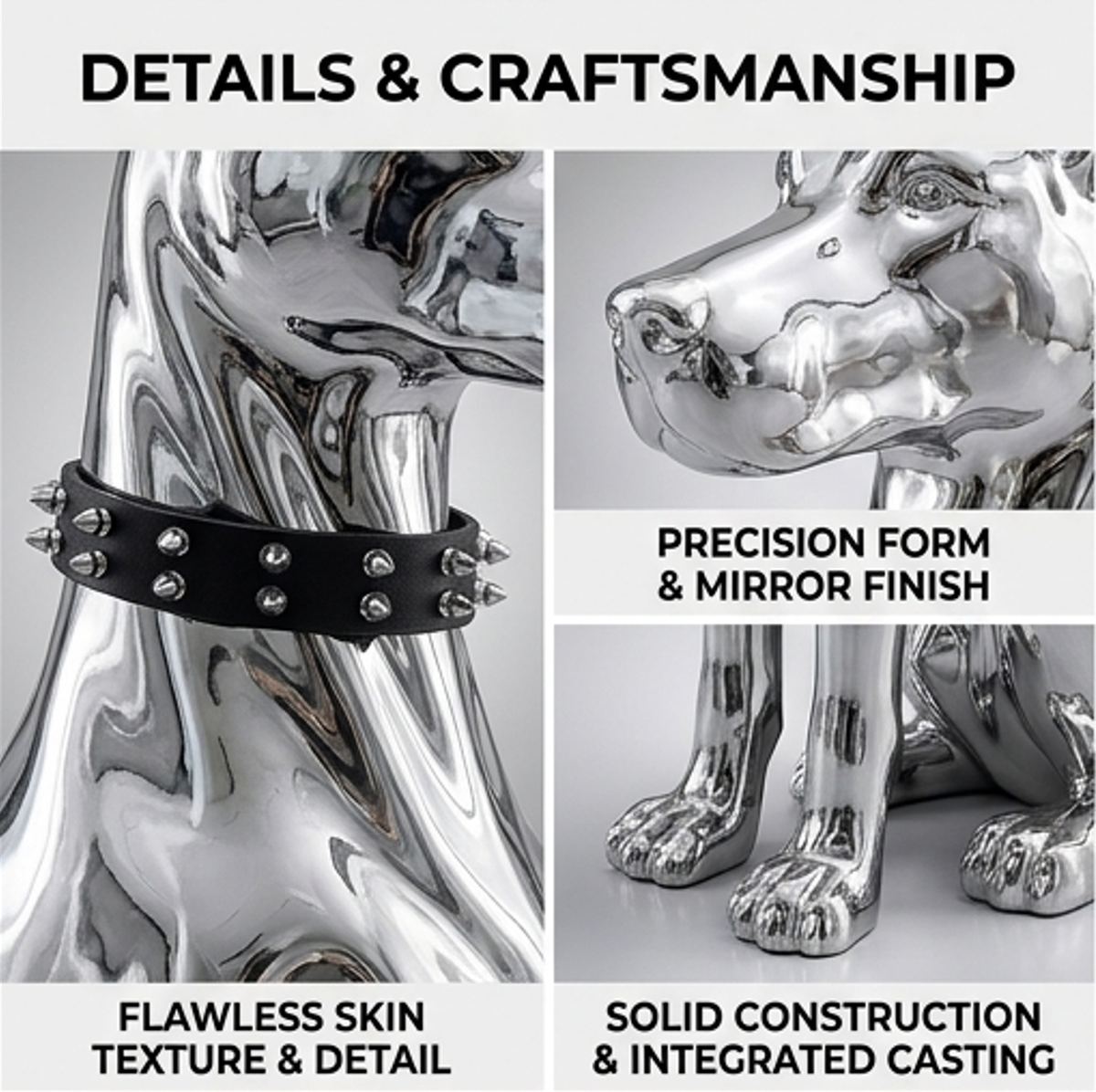 Life Size Mirror Polished Stainless Steel Doberman Sculpture Dog