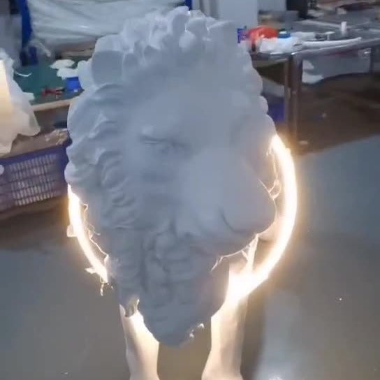 Lion Sculptural Floor Lamp in White Fiberglass