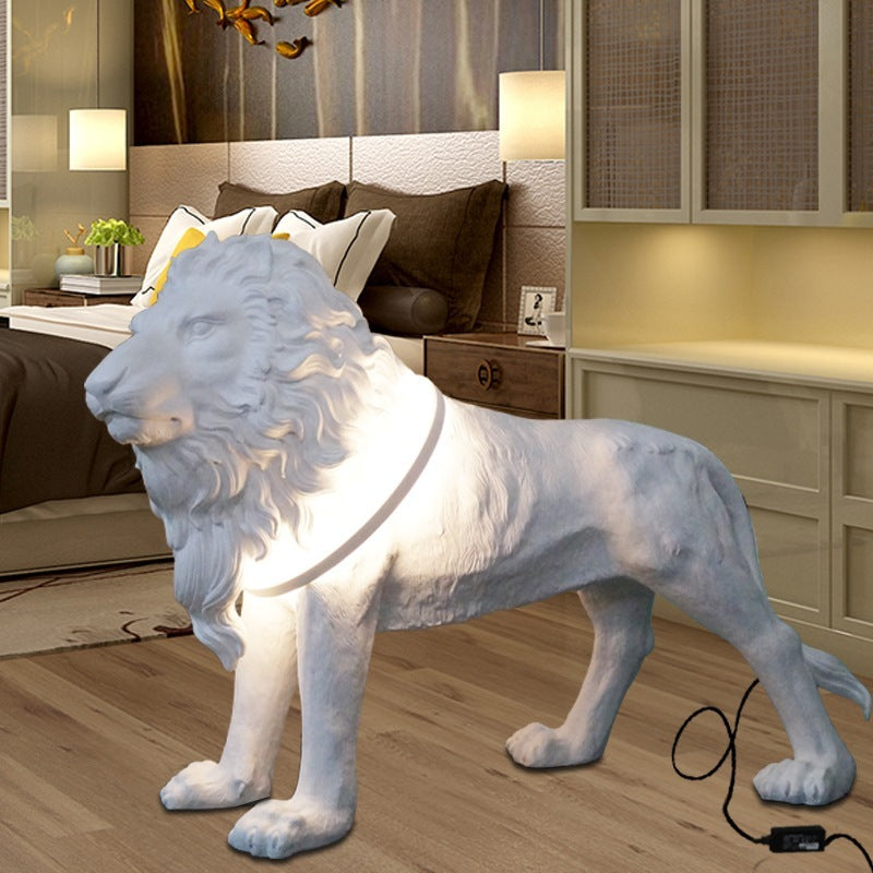 Lion Sculptural Floor Lamp in White Fiberglass