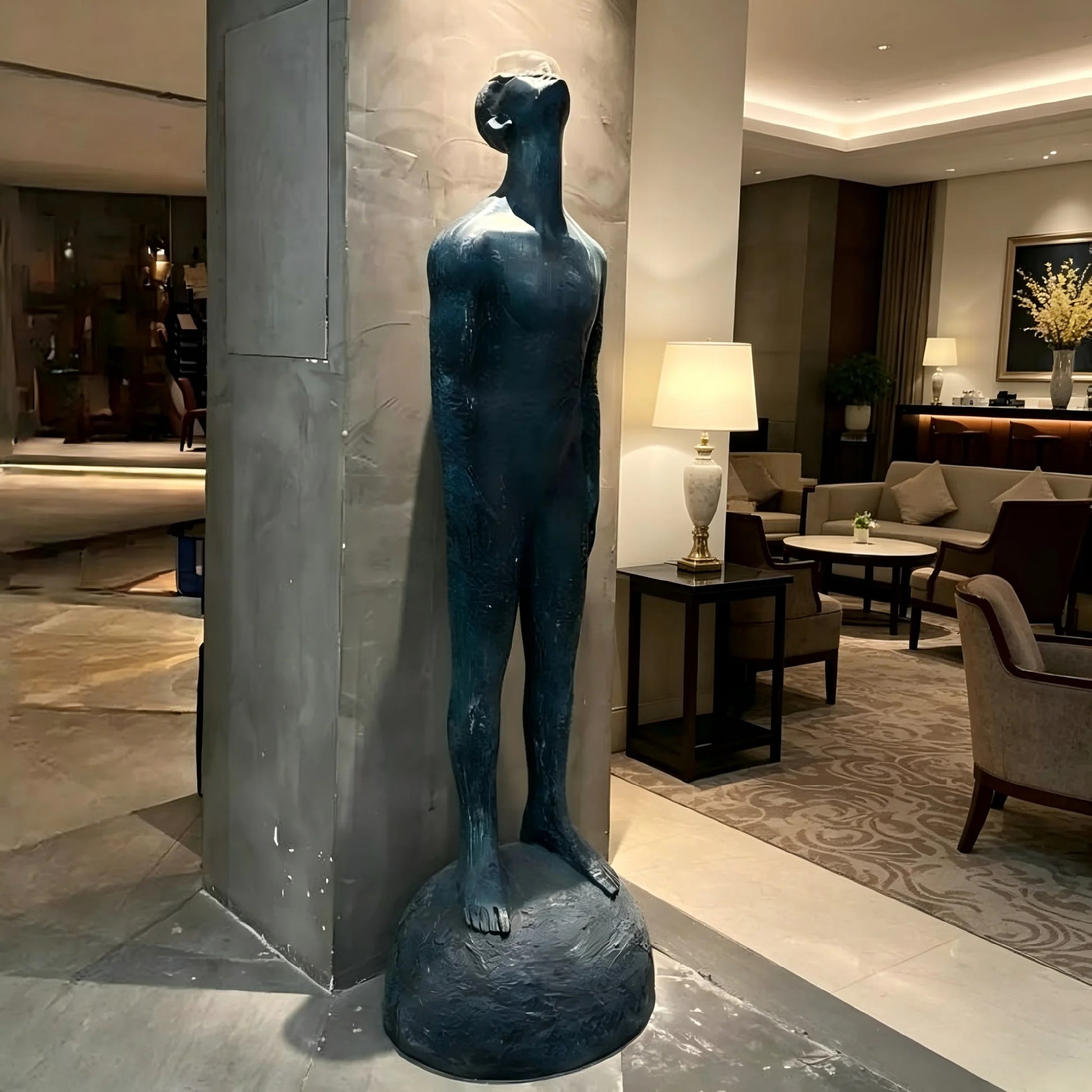 Luxury Abstract Figure Holding Ball Standing Hotel Floor Lamp