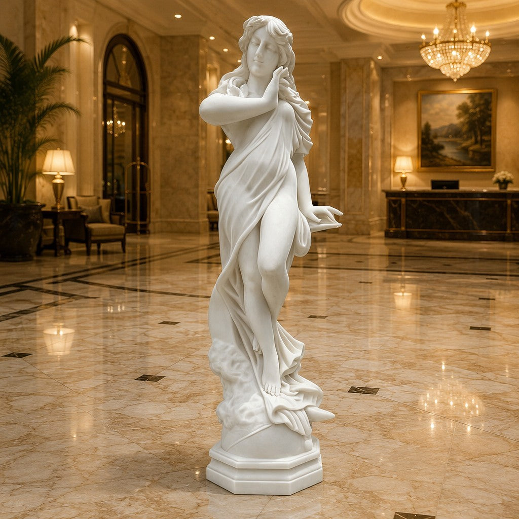 Luxury Marble Female Figure Sculpture Graceful Standing Maiden Art