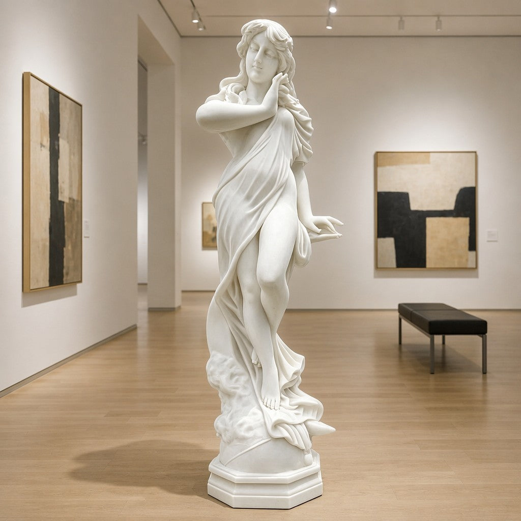 Luxury Marble Female Figure Sculpture Graceful Standing Maiden Art