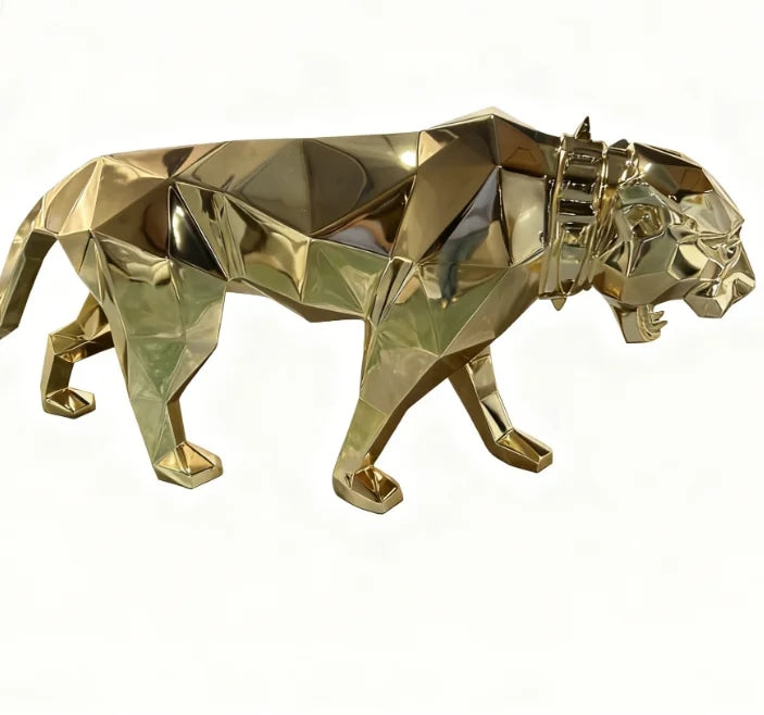 Mirror-Finish Leopard Floor Sculpture-Decorative Statue-OVERSCALE ART