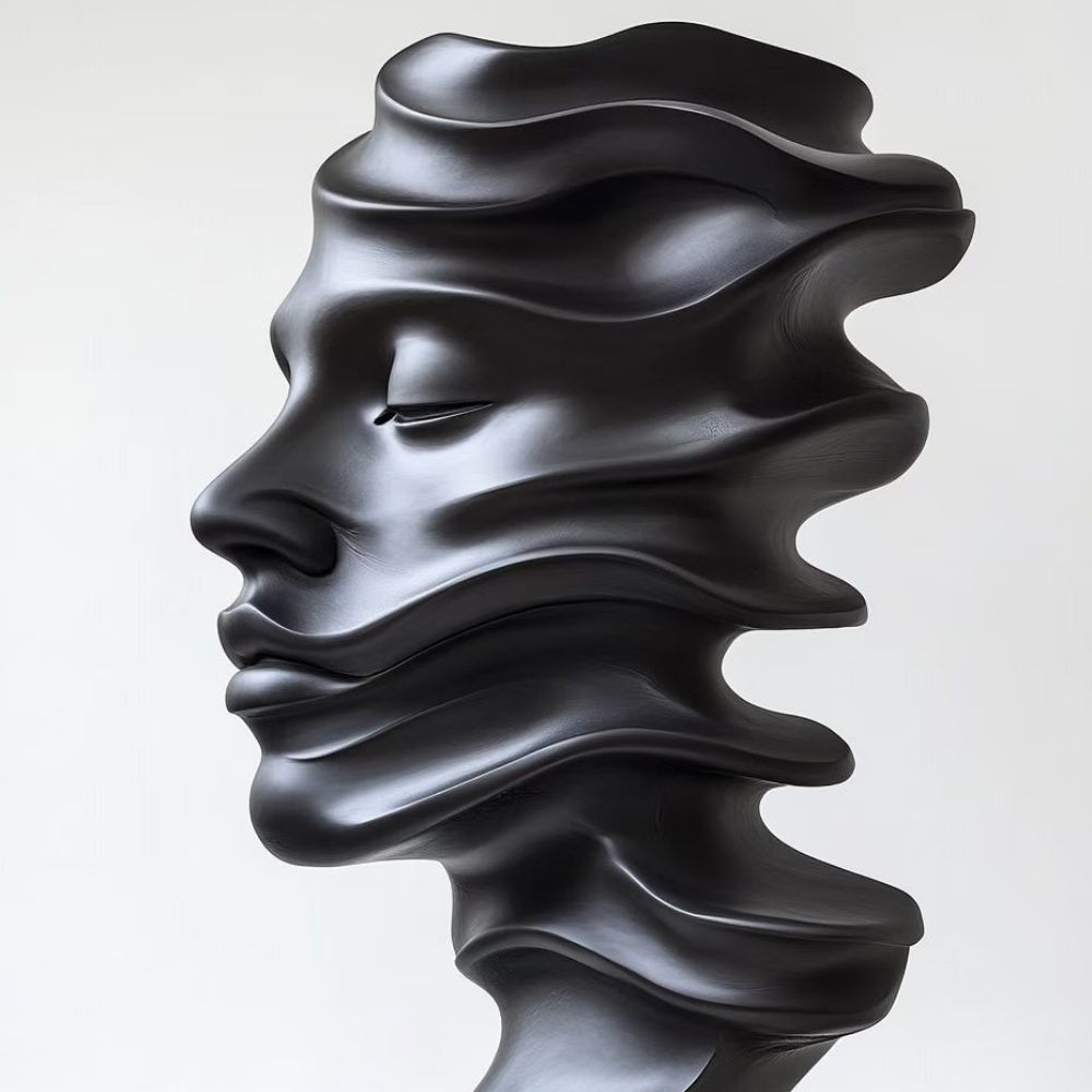 Modern Abstract Black Face Fiberglass Twisted Ribbon Bust Sculpture-Decorative Sculpture-OVERSCALE ART