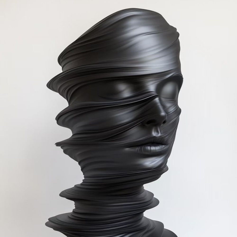 Modern Abstract Black Face Fiberglass Twisted Ribbon Bust Sculpture-Decorative Sculpture-OVERSCALE ART