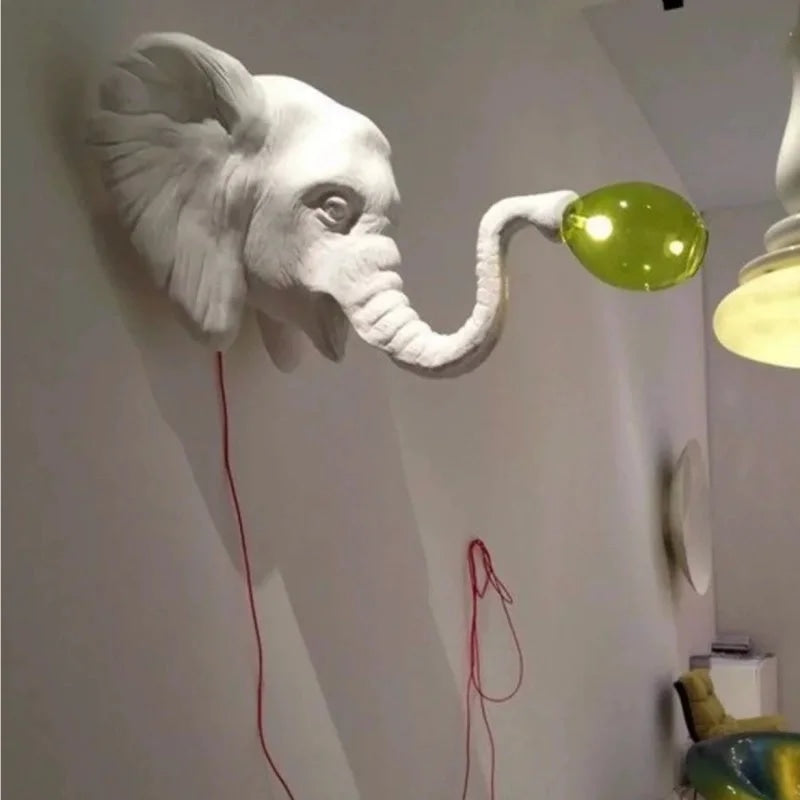 Modern Fiberglass Elephant Shaped Sculpture Wall Lamp-Sculptural Wall Light-OVERSCALE ART