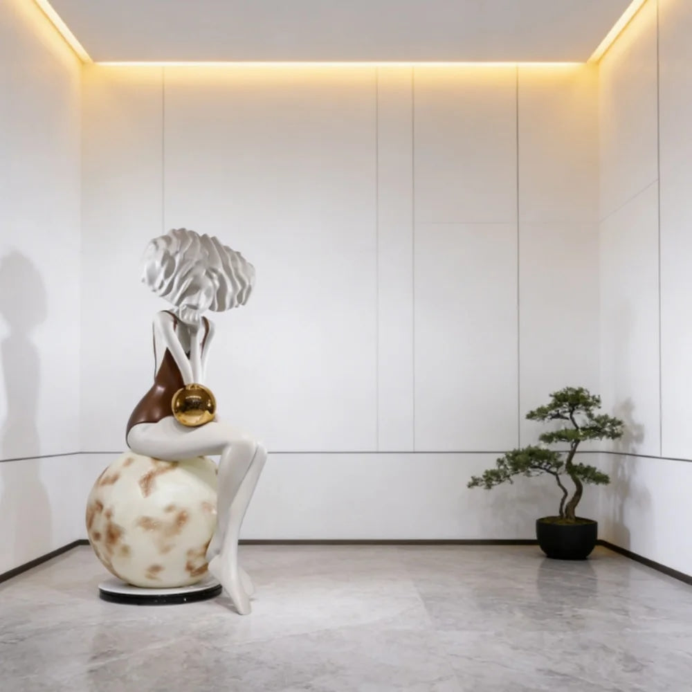 Modern Floor Standing Large Size Thinking Girl Art Sculpture-OVERSCALE ART