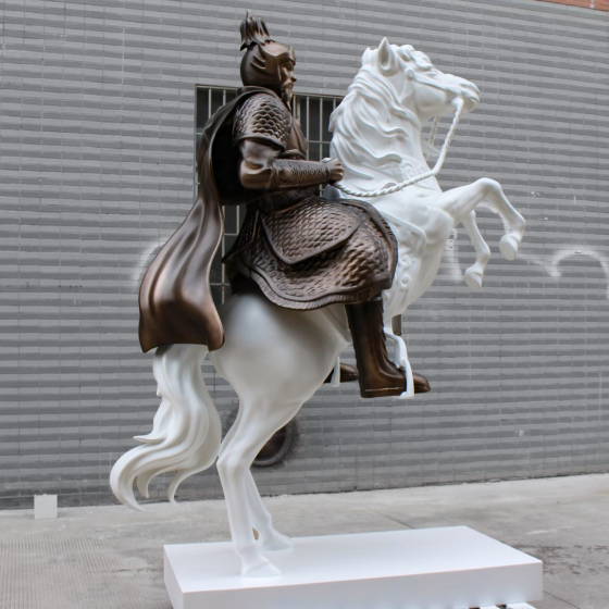 Modern Resin Knight on Horse Floor Sculpture