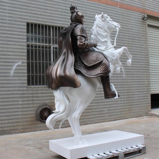 Modern Resin Knight on Horse Floor Sculpture