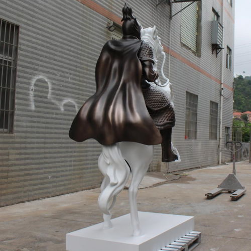 Modern Resin Knight on Horse Floor Sculpture