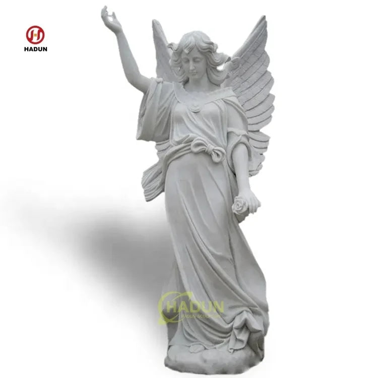 Natural Stone Marble Angel Statue with Winged Form