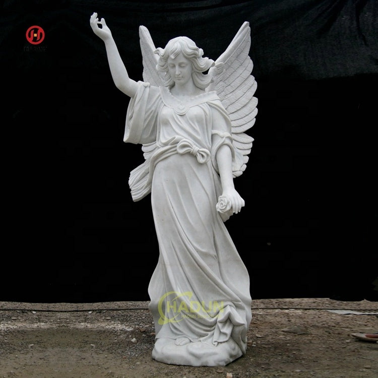 Natural Stone Marble Angel Statue with Winged Form