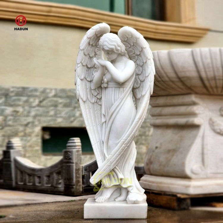 Natural Stone Marble Angel Statue with Winged Form