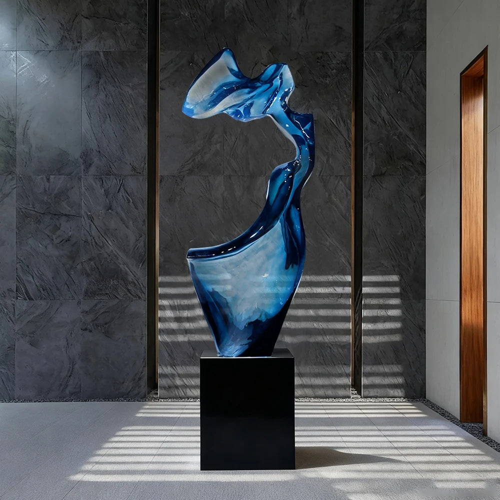 Resin Floor Sculpture Large Home Decoration Dark Blue