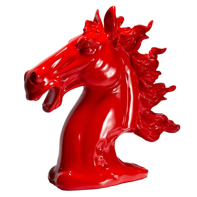 Resin Horse Head Sculpture in Red for Decor