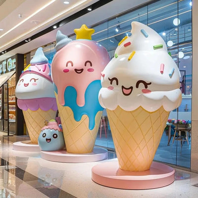 Resin Ice Cream Statue – Large FRP Mall Decoration Sculpture for Photo Ops