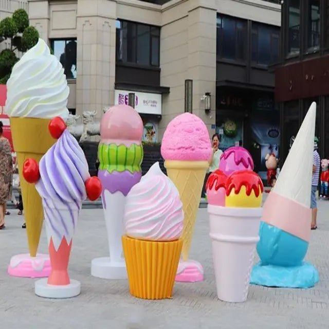 Resin Ice Cream Statue – Large FRP Mall Decoration Sculpture for Photo Ops