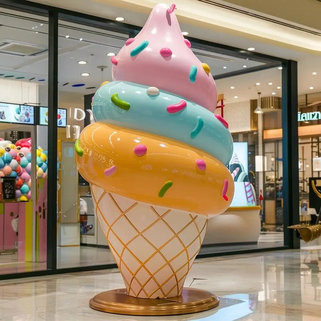 Resin Ice Cream Statue – Large FRP Mall Decoration Sculpture for Photo Ops