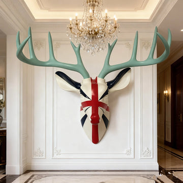Resin Lifelike Cartoon Pattern Deer Head Wall Sculpture for Modern Home Decor