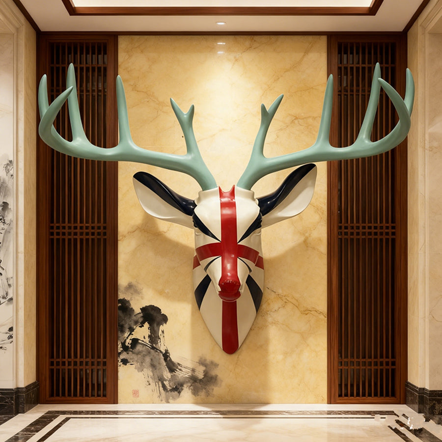 Resin Lifelike Cartoon Pattern Deer Head Wall Sculpture for Modern Home Decor