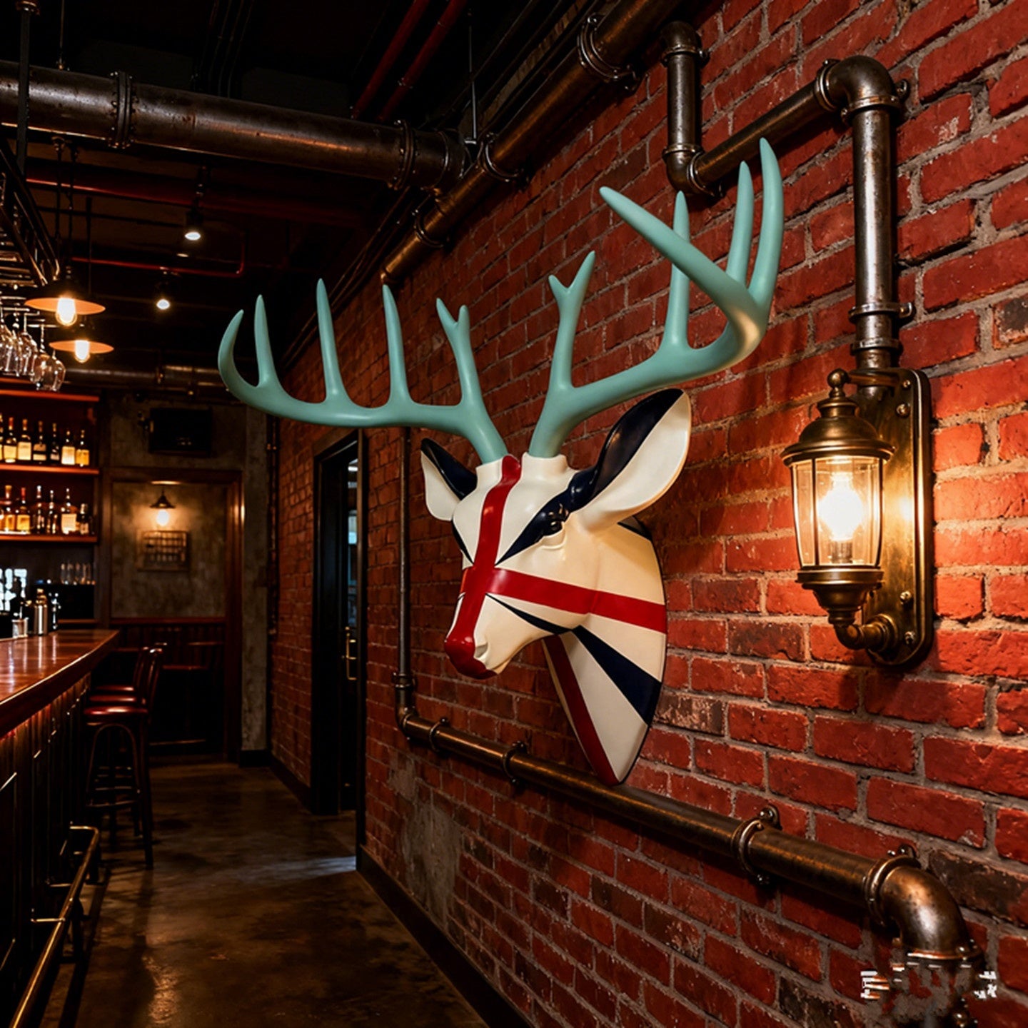 Resin Lifelike Cartoon Pattern Deer Head Wall Sculpture for Modern Home Decor