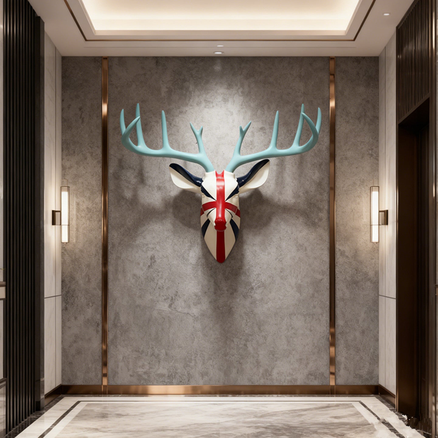 Resin Lifelike Cartoon Pattern Deer Head Wall Sculpture for Modern Home Decor