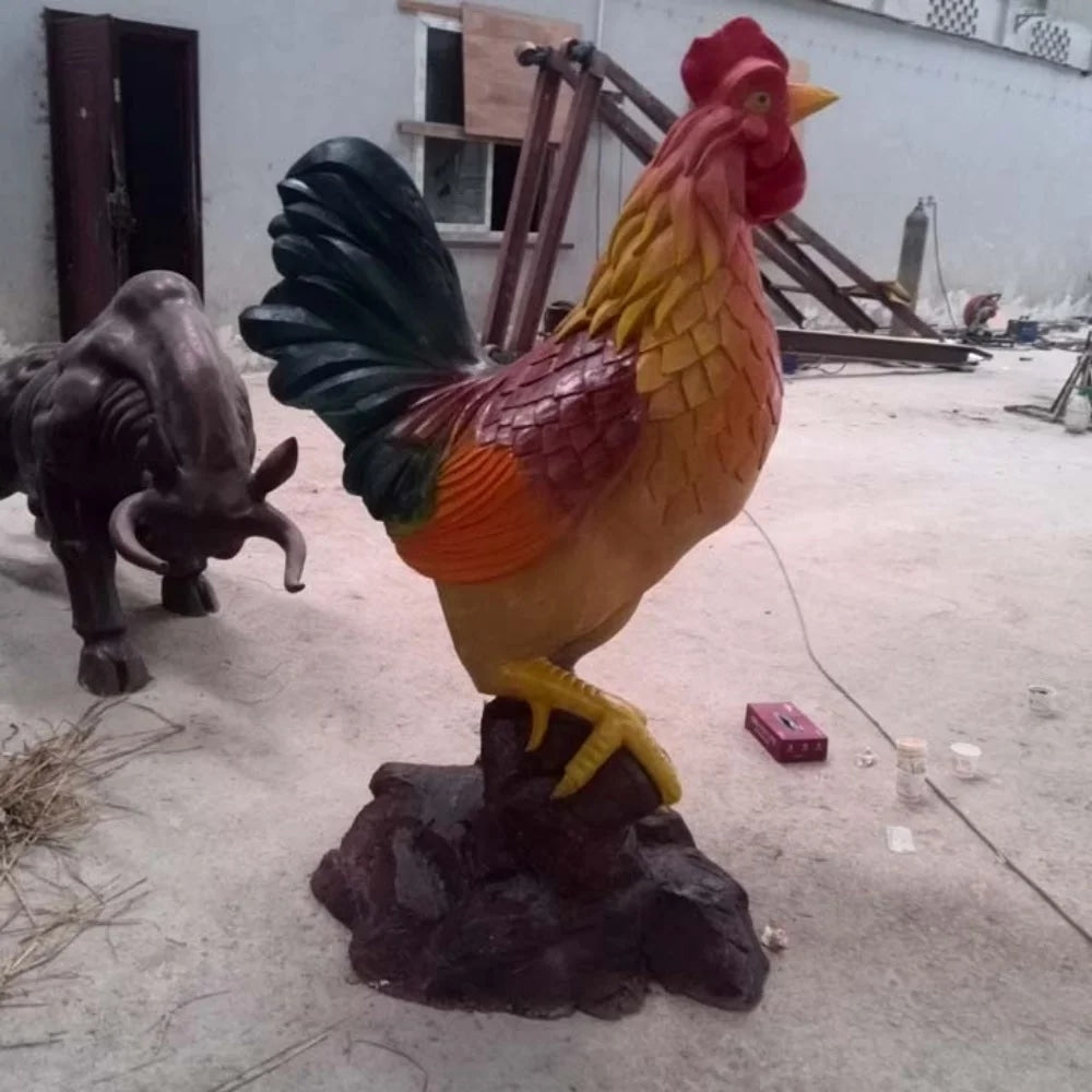 Rooster Animal Sculpture Fiberglass Resin Decorative Ornament-OVERSCALE ART