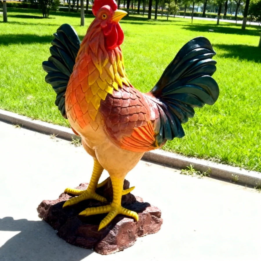 Rooster Animal Sculpture Fiberglass Resin Decorative Ornament-OVERSCALE ART