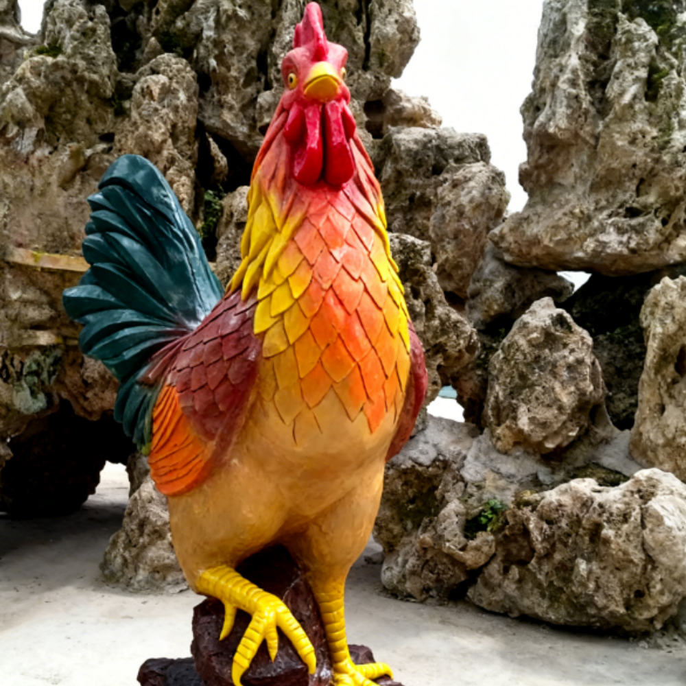 Rooster Animal Sculpture Fiberglass Resin Decorative Ornament-OVERSCALE ART