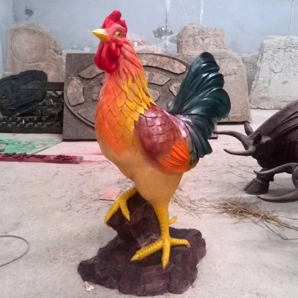 Rooster Animal Sculpture Fiberglass Resin Decorative Ornament-OVERSCALE ART