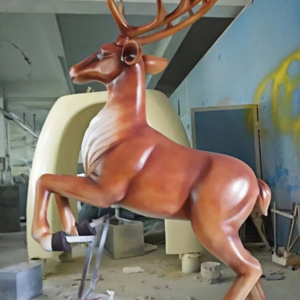 Running Stag Sculpture in Fiberglass for Outdoor Display