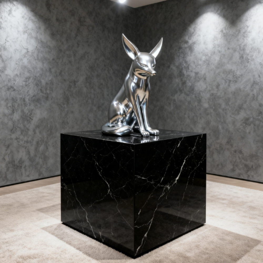 Shiny Silver Fox Fiberglass Animal Sculpture for Commercial Display-OVERSCALE ART