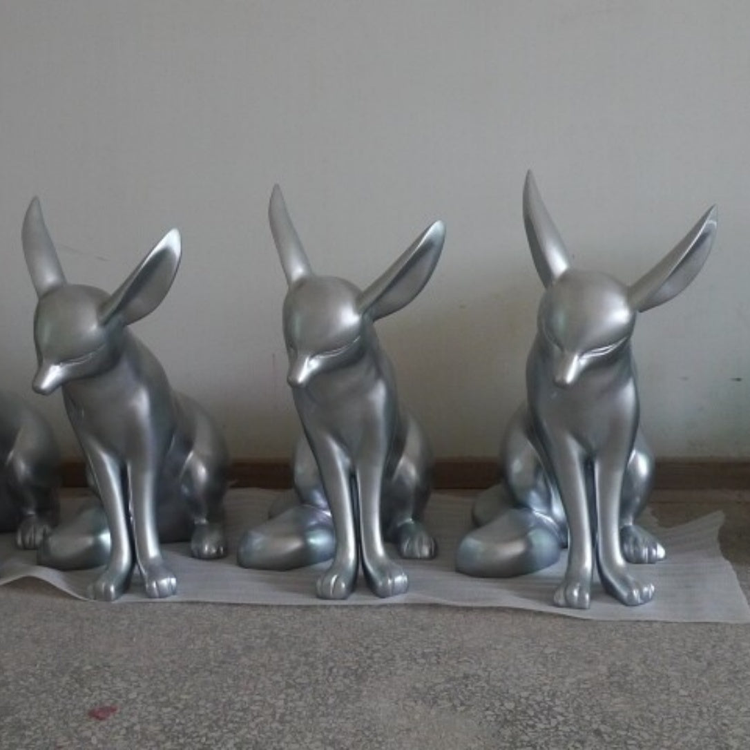 Shiny Silver Fox Fiberglass Animal Sculpture for Commercial Display-OVERSCALE ART