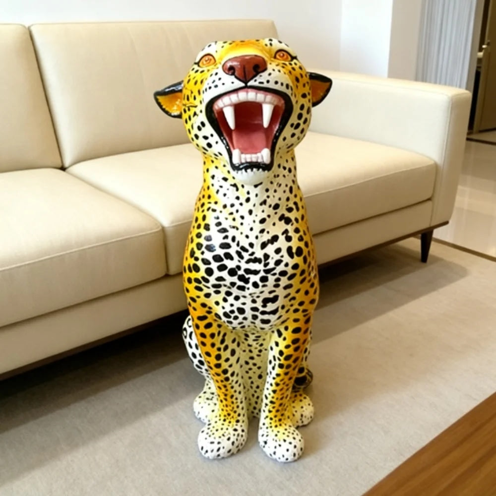 Spotted Leopard Statue Floor Sculpture in Fiberglass-OVERSCALE ART