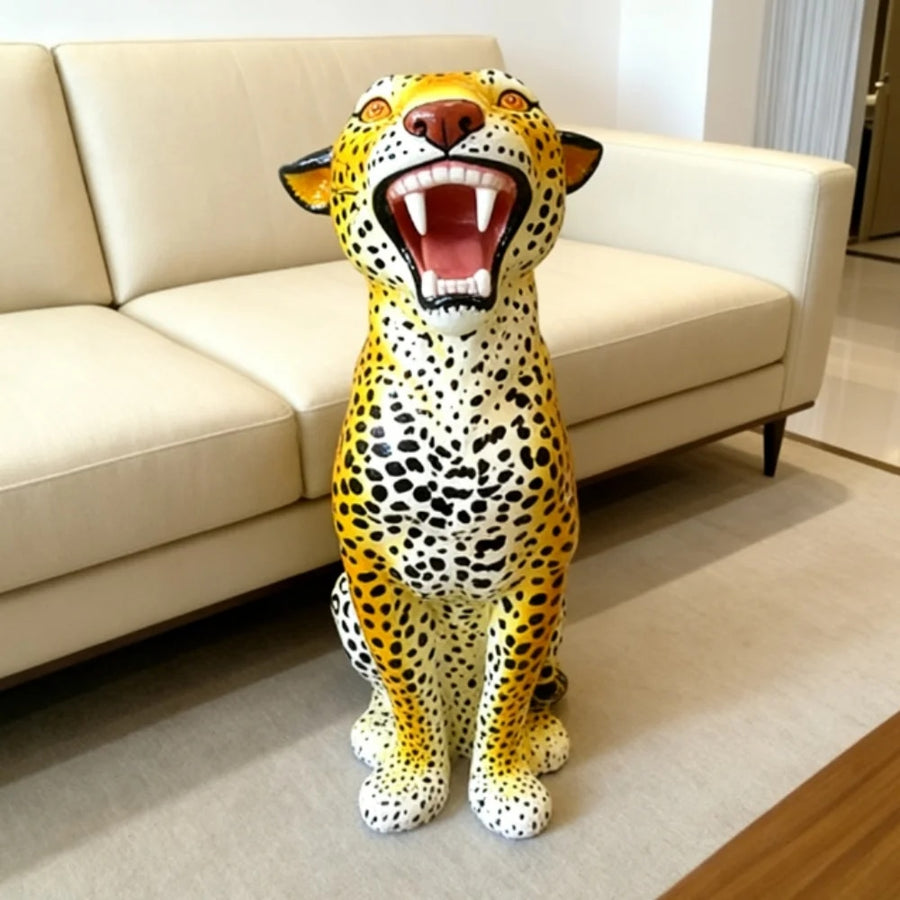 Spotted Leopard Statue Floor Sculpture in Fiberglass-OVERSCALE ART