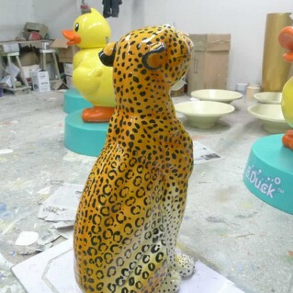 Spotted Leopard Statue Floor Sculpture in Fiberglass-OVERSCALE ART