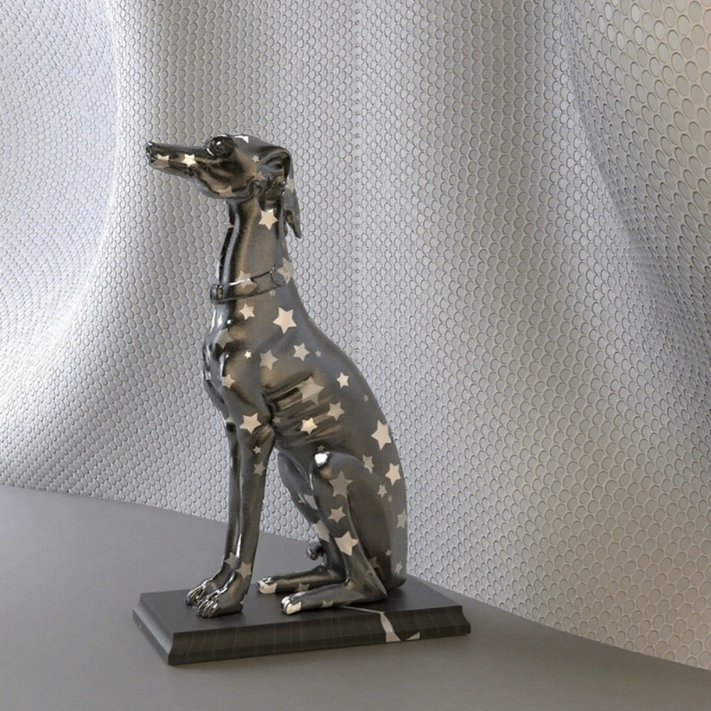 Stylish Star Patterned Greyhound Dog Statues Shiny Resin Sculpture Modern