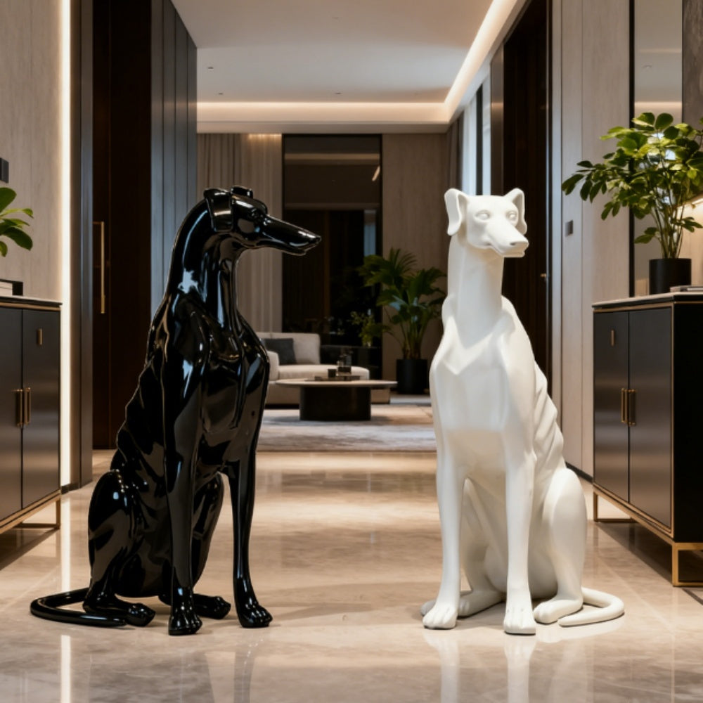 Stylish Star Patterned Greyhound Dog Statues Shiny Resin Sculpture Modern