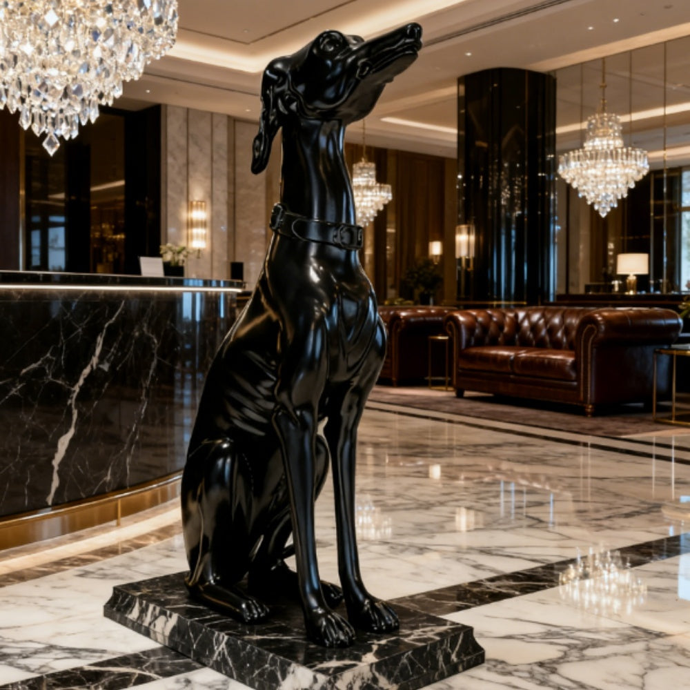 Stylish Star Patterned Greyhound Dog Statues Shiny Resin Sculpture Modern
