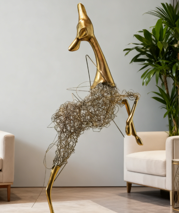 Gold Wire Fiberglass Deer Statue Resin Art Sculpture-OVERSCALE ART