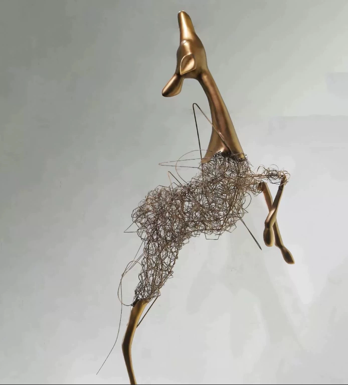 Gold Wire Fiberglass Deer Statue Resin Art Sculpture-OVERSCALE ART