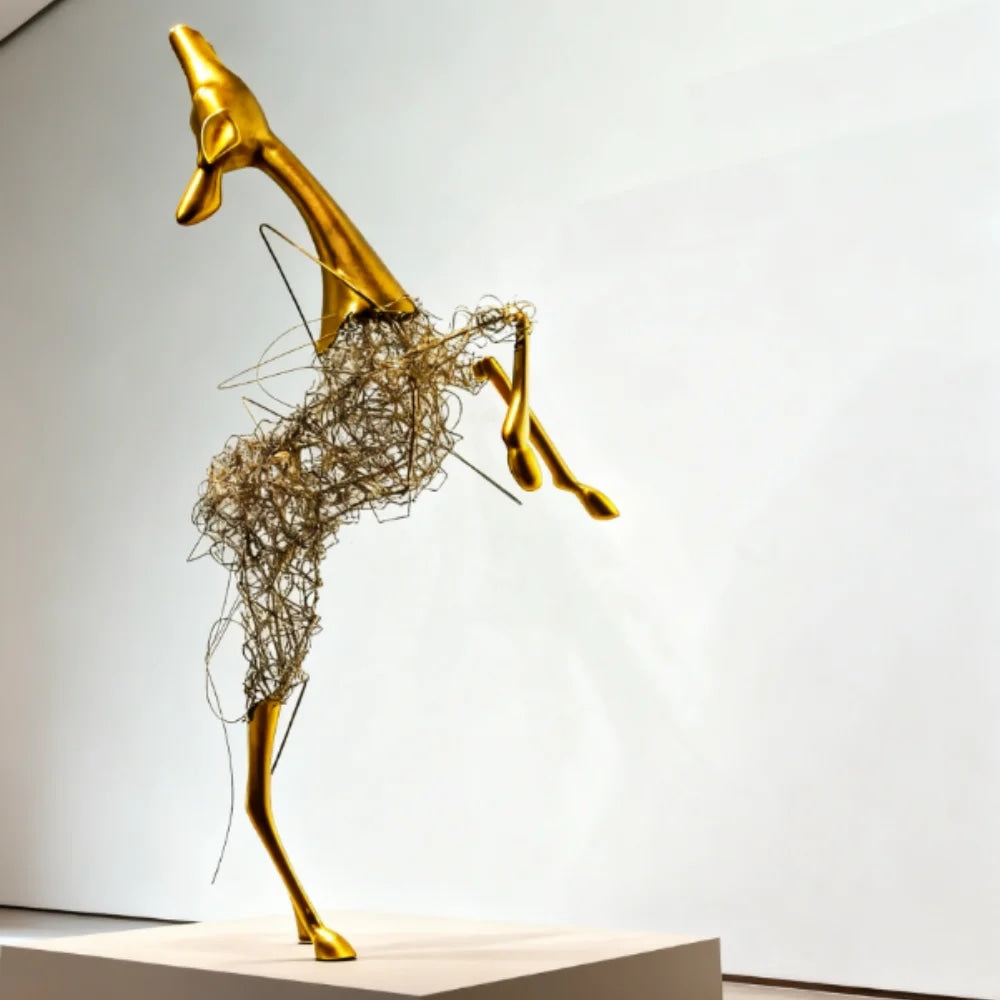 Gold Wire Fiberglass Deer Statue Resin Art Sculpture-OVERSCALE ART