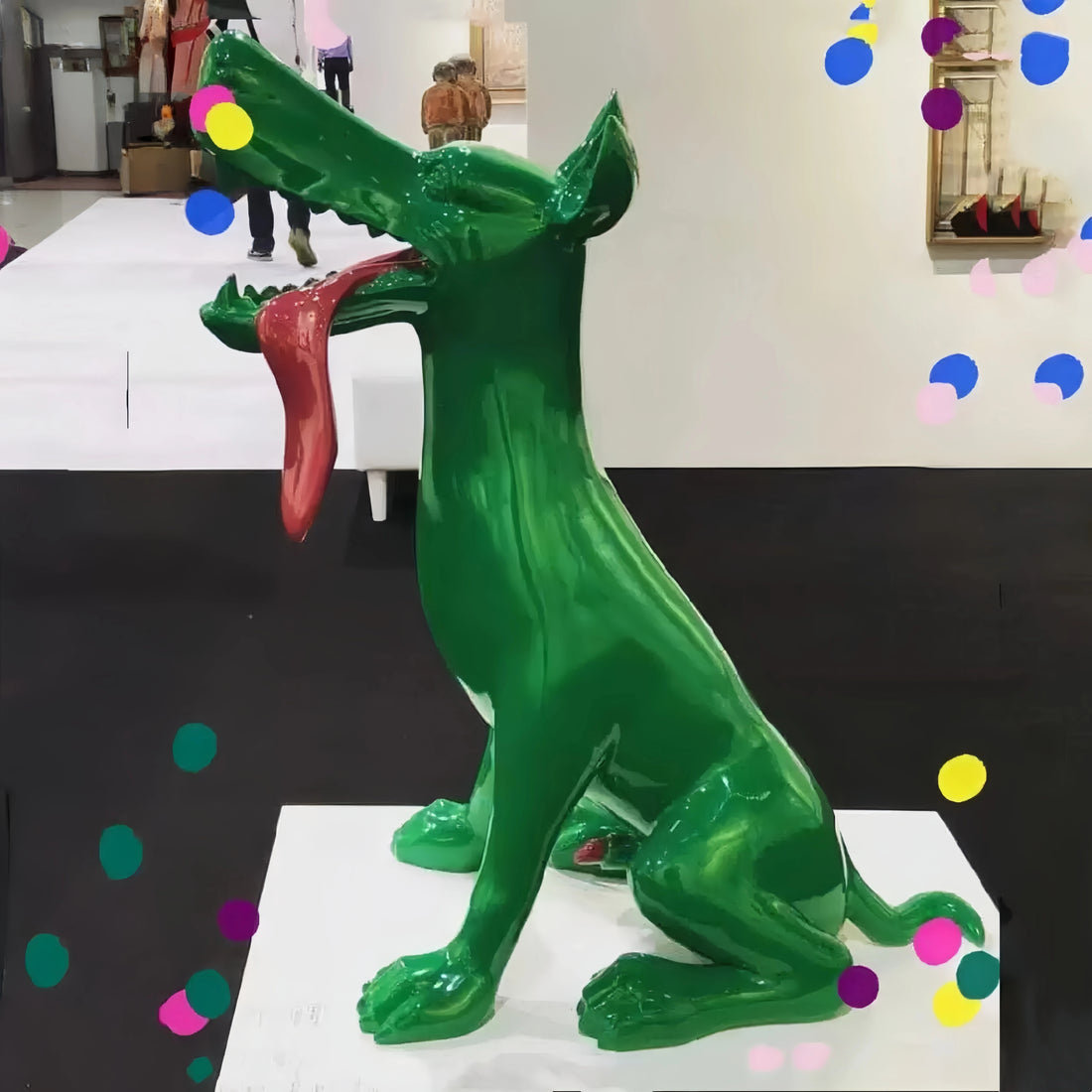 Vibrant Green Fiberglass Dog Statue with Exaggerated Red Tongue-OVERSCALE ART