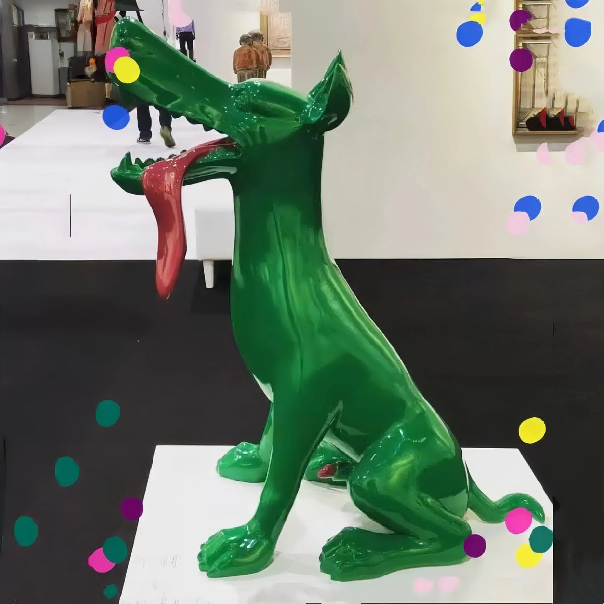 Vibrant Green Fiberglass Dog Statue with Exaggerated Red Tongue-OVERSCALE ART