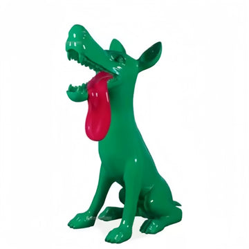 Vibrant Green Fiberglass Dog Statue with Exaggerated Red Tongue-OVERSCALE ART