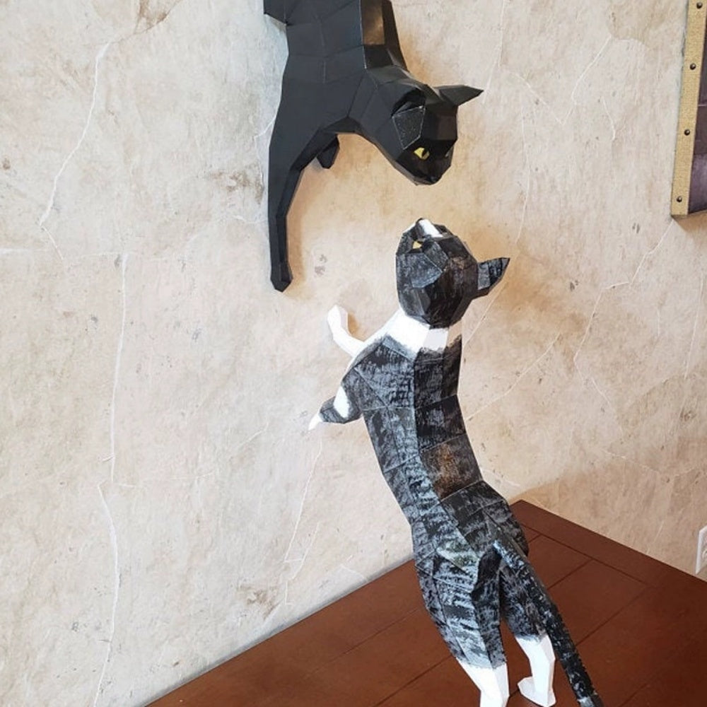 Wall Mounted Cat Sculpture Modern 3D Fiberglass Decor