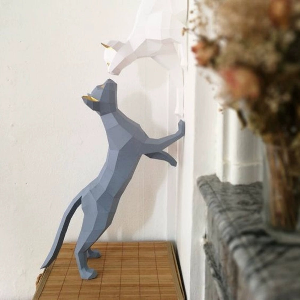 Wall Mounted Cat Sculpture Modern 3D Fiberglass Decor